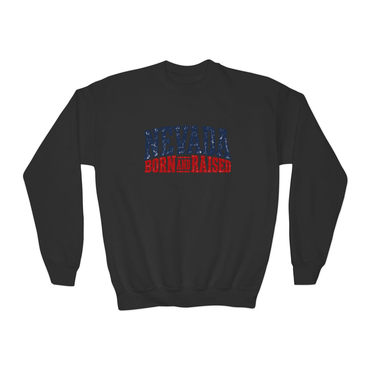 Nevada Born and Raised Rugged Western Unisex Youth Crewneck Sweatshirt Graphic