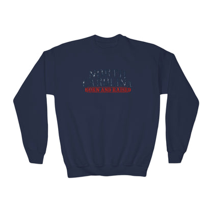 North Carolina Born and Raised Southern Heritage Unisex Youth Crewneck Sweatshirt Graphic