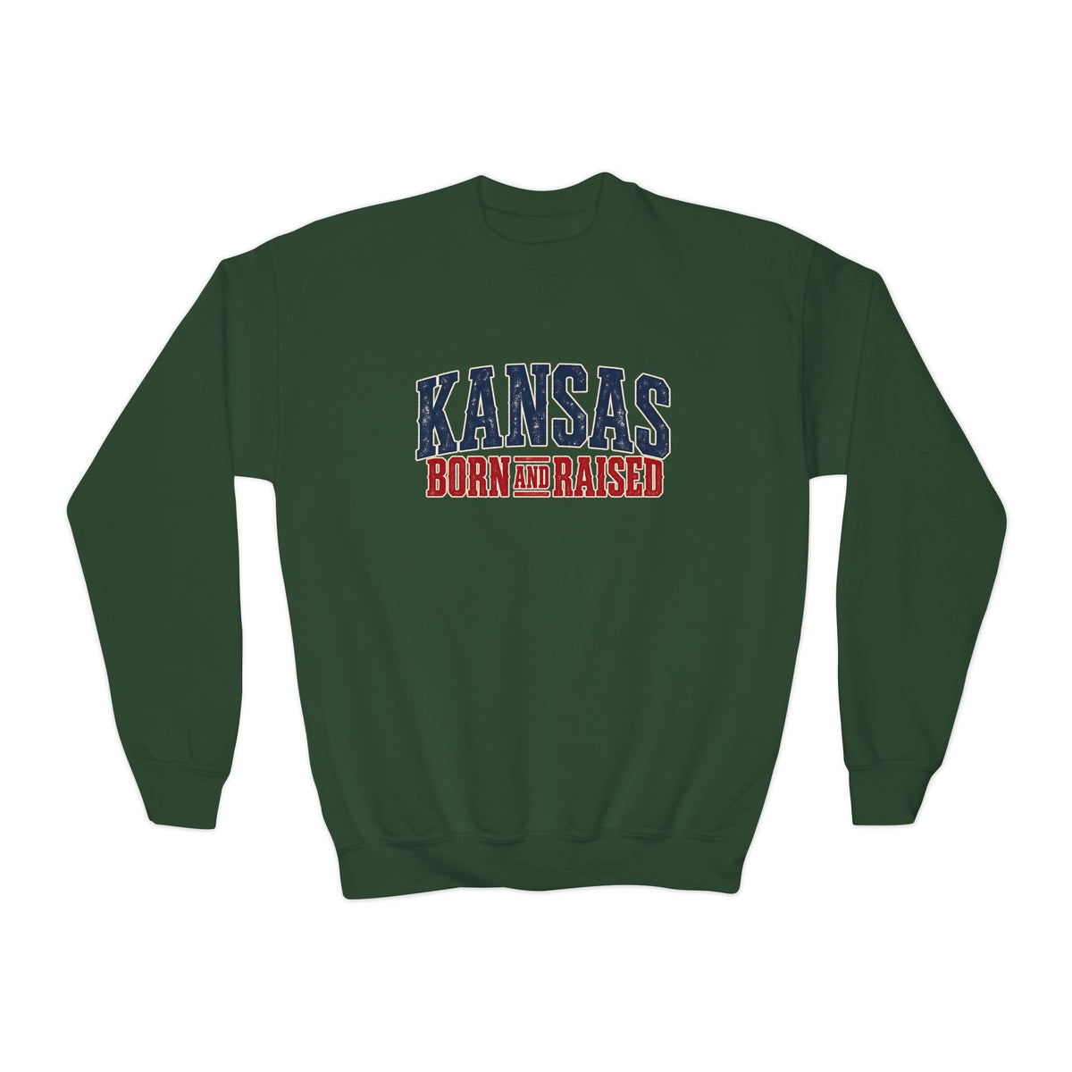 Kansas Born and Raised Western Heritage Unisex Youth Crewneck Sweatshirt Graphic