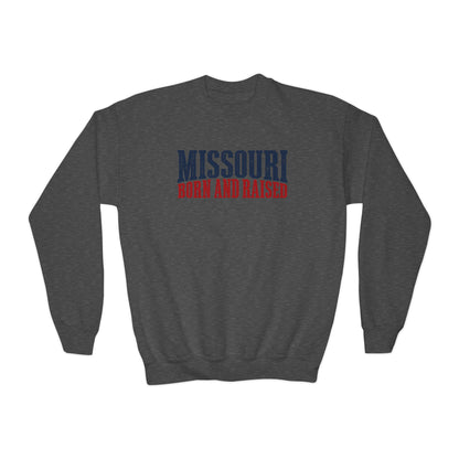 Missouri Born and Raised Premium Heritage Unisex Youth Crewneck Sweatshirt Graphic