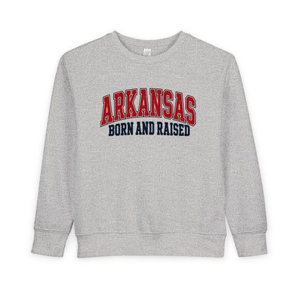 Arkansas Born and Raised Vintage Athletic Heritage Unisex Toddler Sweatshirt