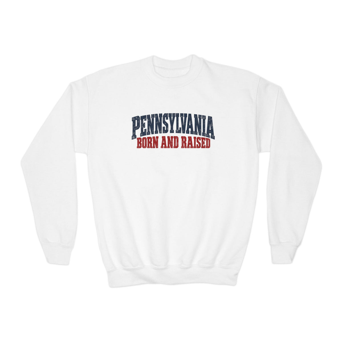 Pennsylvania Born and Raised Vintage Americana Unisex Youth Crewneck Sweatshirt Graphic