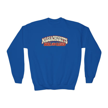 Massachusetts Born and Raised Retro 1970s Unisex Youth Crewneck Sweatshirt