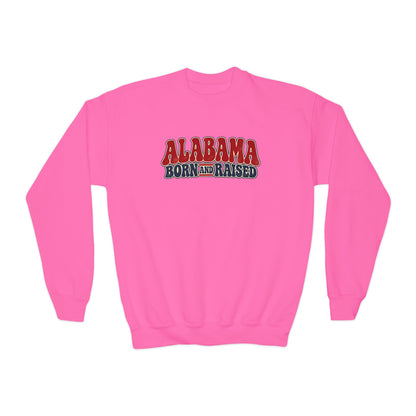 Alabama Born and Raised Retro 1970s Americana Unisex Youth Crewneck Sweatshirt Graphic