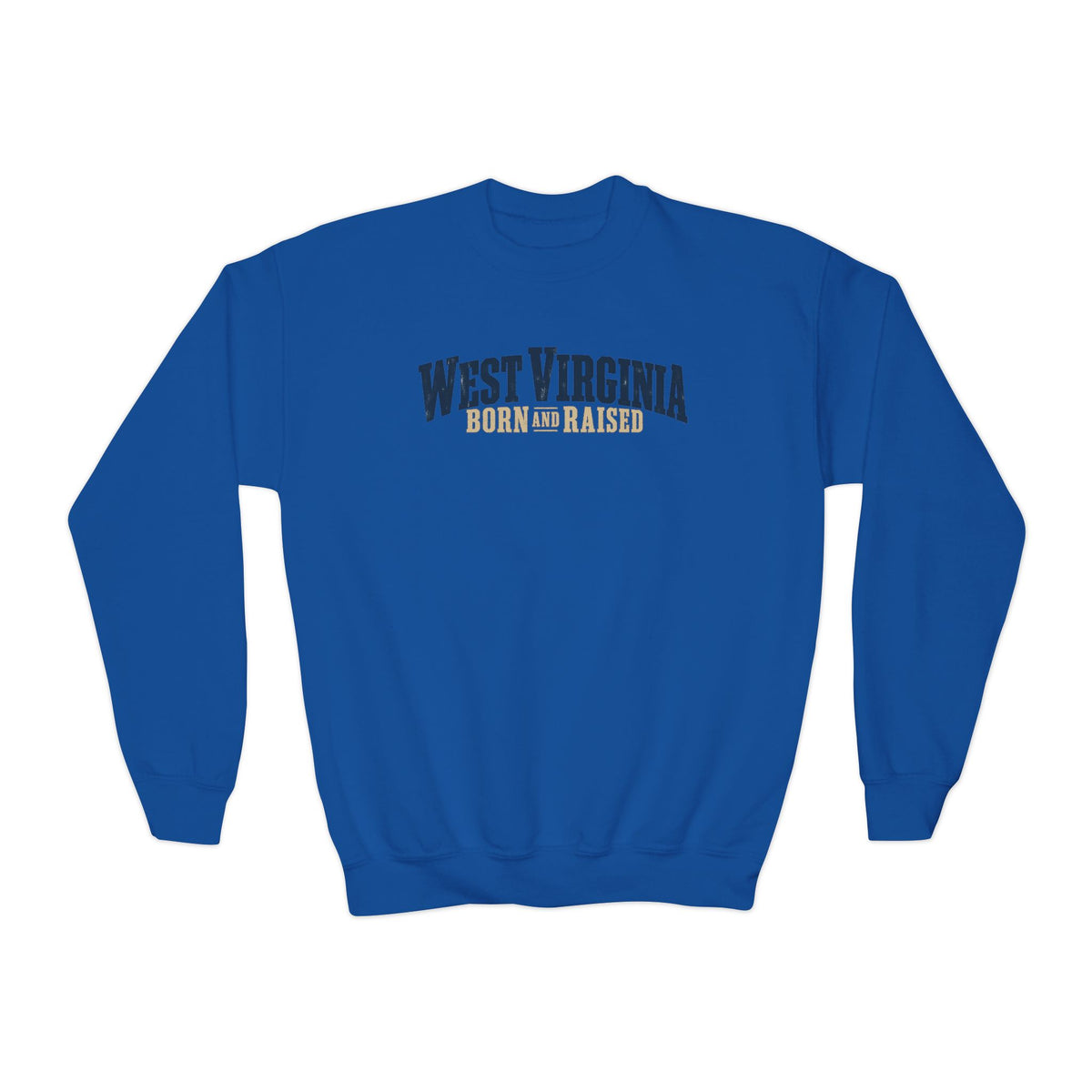 West Virginia Born and Raised Southern Heritage Unisex Youth Crewneck Sweatshirt Graphic