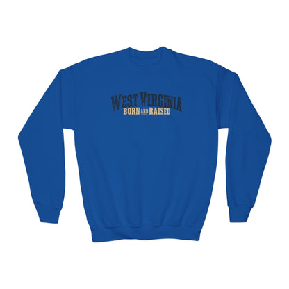 West Virginia Born and Raised Southern Heritage Unisex Youth Crewneck Sweatshirt Graphic