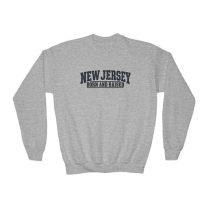 New Jersey Born and Raised Rugged Workwear Unisex Youth Crewneck Sweatshirt Graphic