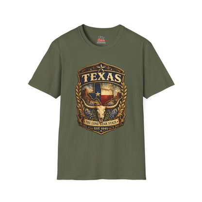 Texas Heritage Badge Unisex Softstyle T Shirt State Pride Graphic Tee Collections FS03