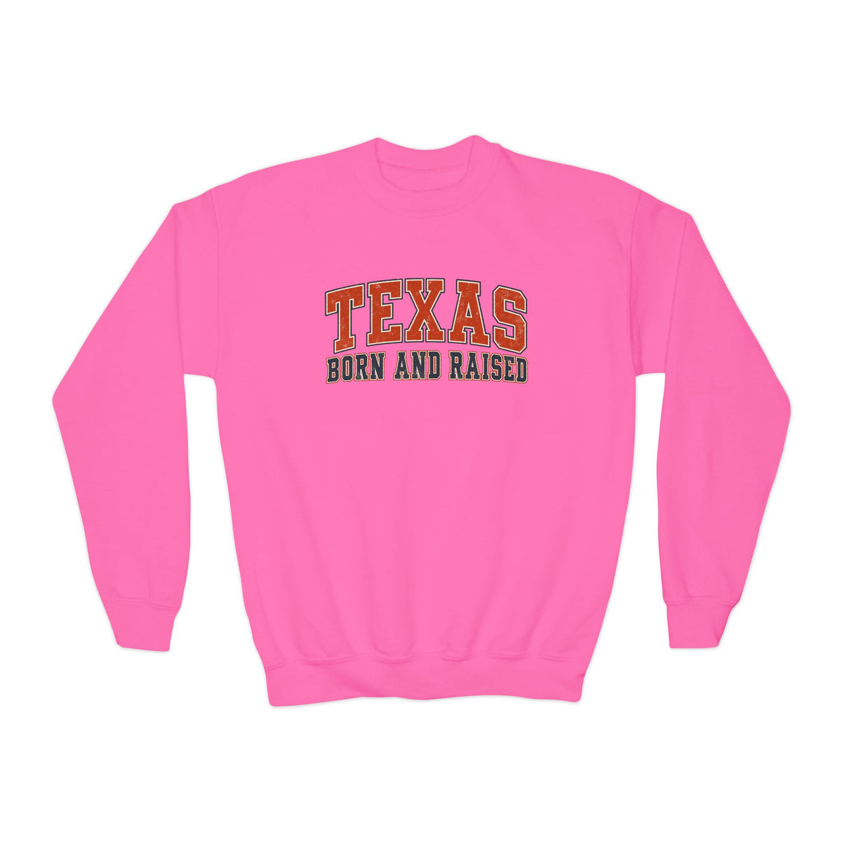 Texas Born and Raised Collegiate Unisex Youth Crewneck Sweatshirt Graphic