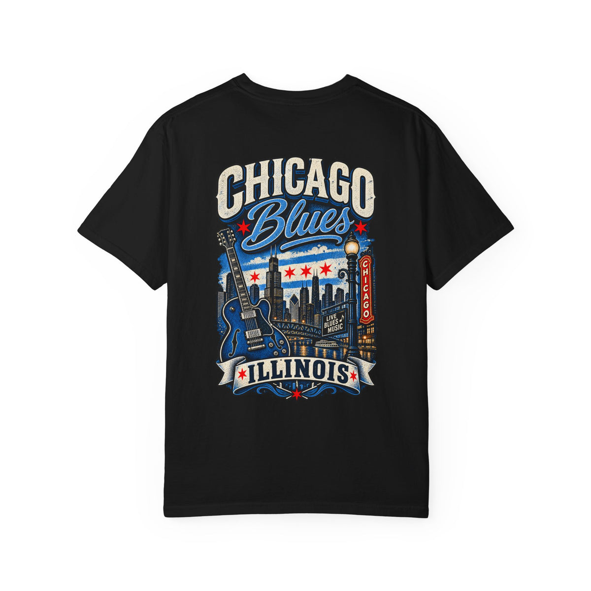 Chicago Illinois Blues Streetwear Unisex Comfort Color 1717 Streetwear Graphic Tee