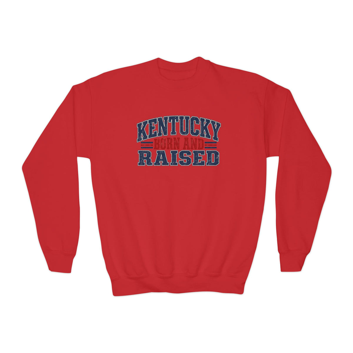 Kentucky Born and Raised Southern Heritage Unisex Youth Crewneck Sweatshirt Graphic