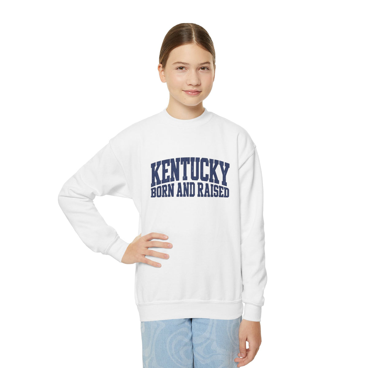 Kentucky Born and Raised Bold Athletic Unisex Youth Crewneck Sweatshirt Graphic