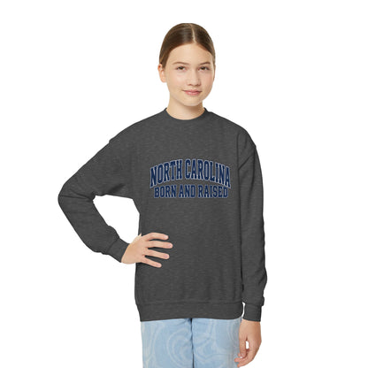 North Carolina Born and Raised Old-School Sportswear Unisex Youth Crewneck Sweatshirt Graphic