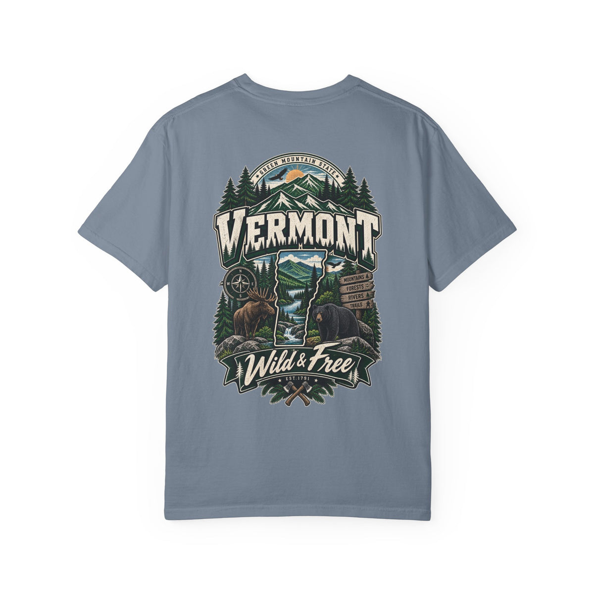 Vermont Wild & Free Unisex Comfort Color 1717 Streetwear Graphic Tee