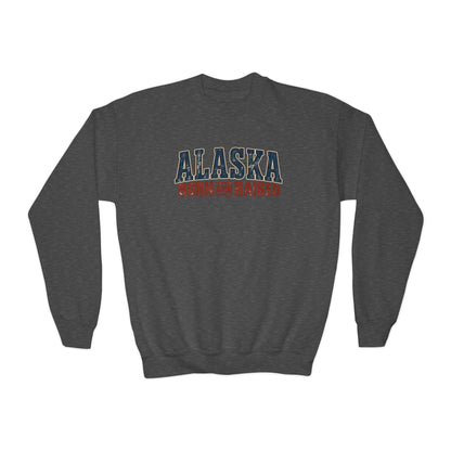 Alaska Born and Raised Vintage Outdoor Heritage Unisex Youth Crewneck Sweatshirt Graphic