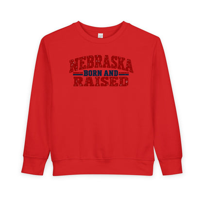 Nebraska Born and Raised Vintage Farmhouse Unisex Toddler Sweatshirt Graphic
