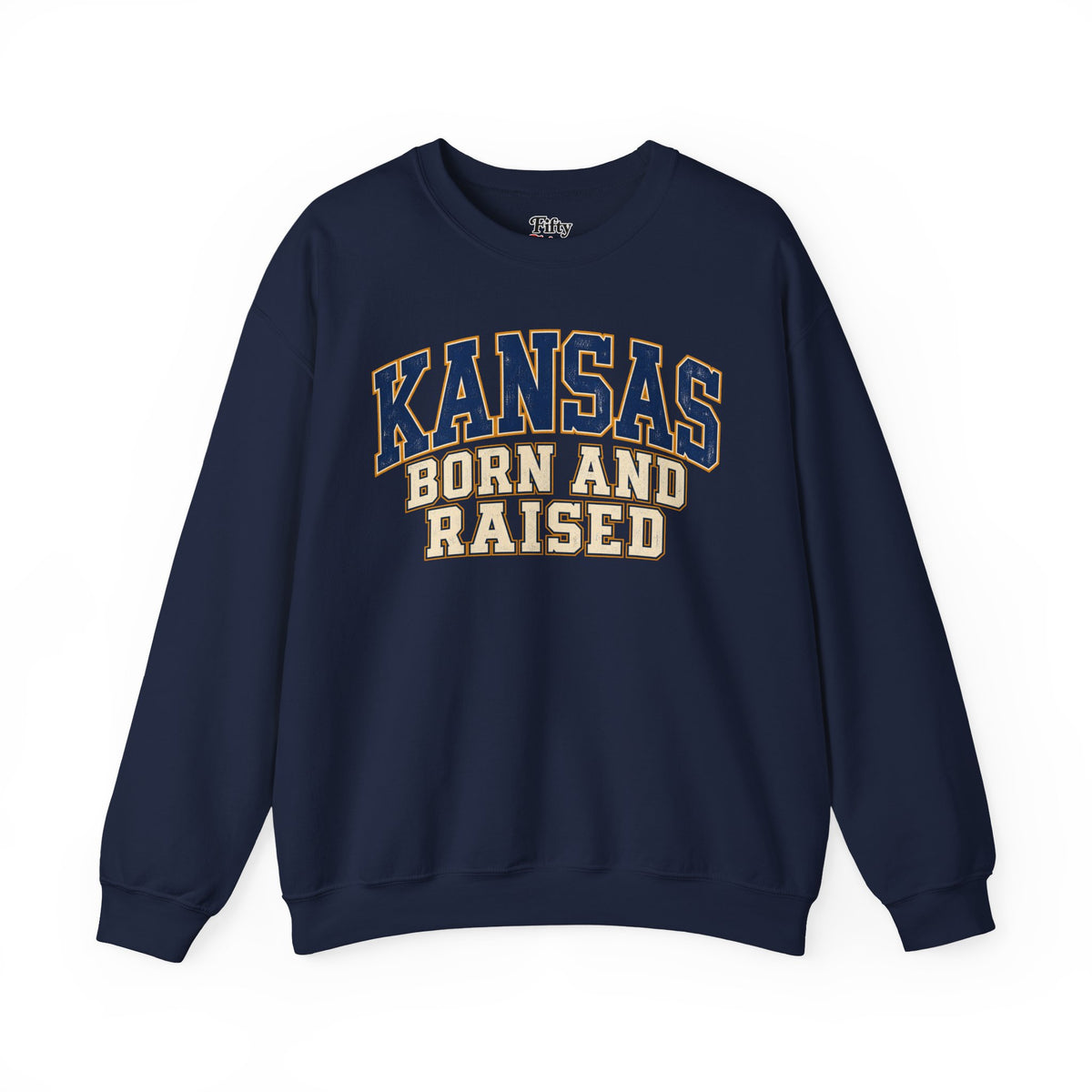 Kansas Born and Raised Unisex Crewneck Sweatshirt State Name Graphic
