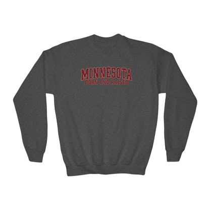 Minnesota Born and Raised Vintage Collegiate Unisex Youth Crewneck Sweatshirt Graphic