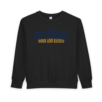 West Virginia Born and Raised Heritage Serif Unisex Toddler Sweatshirt