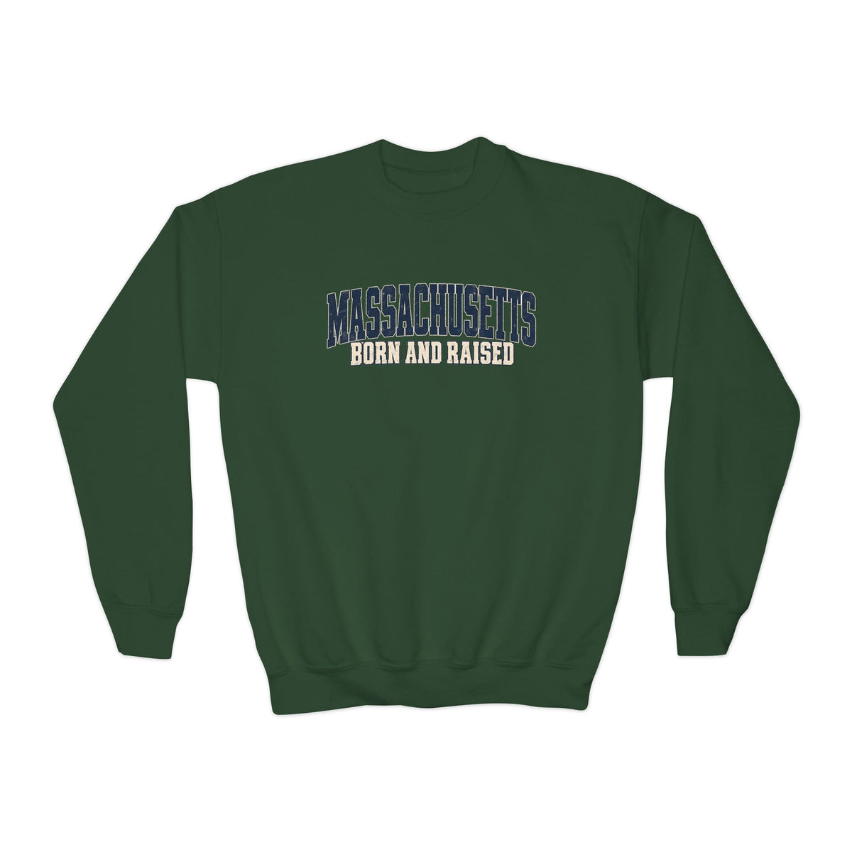 Massachusetts Born and Raised Rugged Heritage Unisex Youth Crewneck Sweatshirt