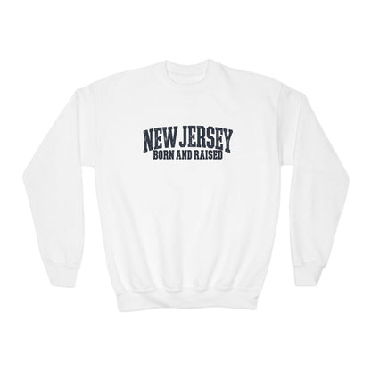 New Jersey Born and Raised Premium East Coast Heritage Unisex Youth Crewneck Sweatshirt Graphic