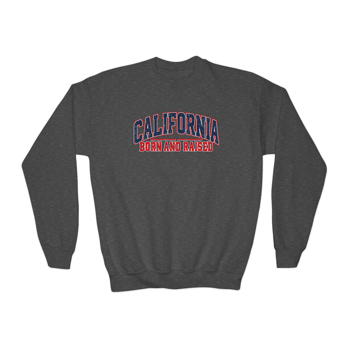 California Born and Raised Vintage Collegiate Unisex Youth Crewneck  Sweatshirt Graphic
