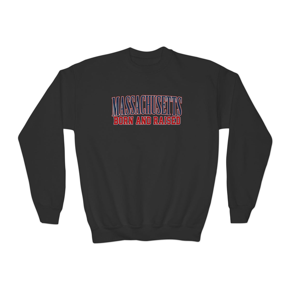 Massachusetts Born and Raised High-End Editorial Unisex Youth Crewneck Sweatshirt