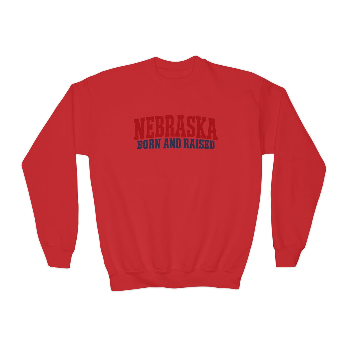 Nebraska Born and Raised Rugged Workwear Unisex Youth Crewneck Sweatshirt Graphic