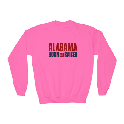 Alabama Born and Raised Minimal Heritage Unisex Youth Crewneck Sweatshirt Graphic