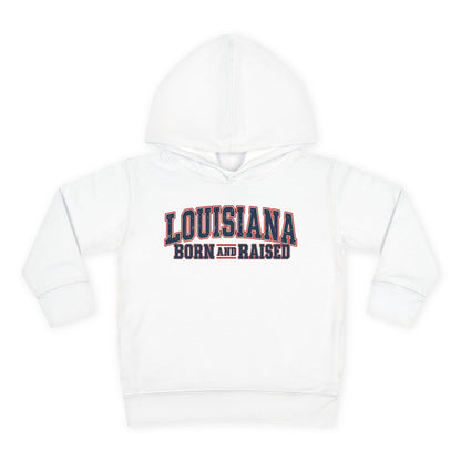 Louisiana Born and Raised Vintage Americana Unisex Toddler Pullover Fleece Hoodie