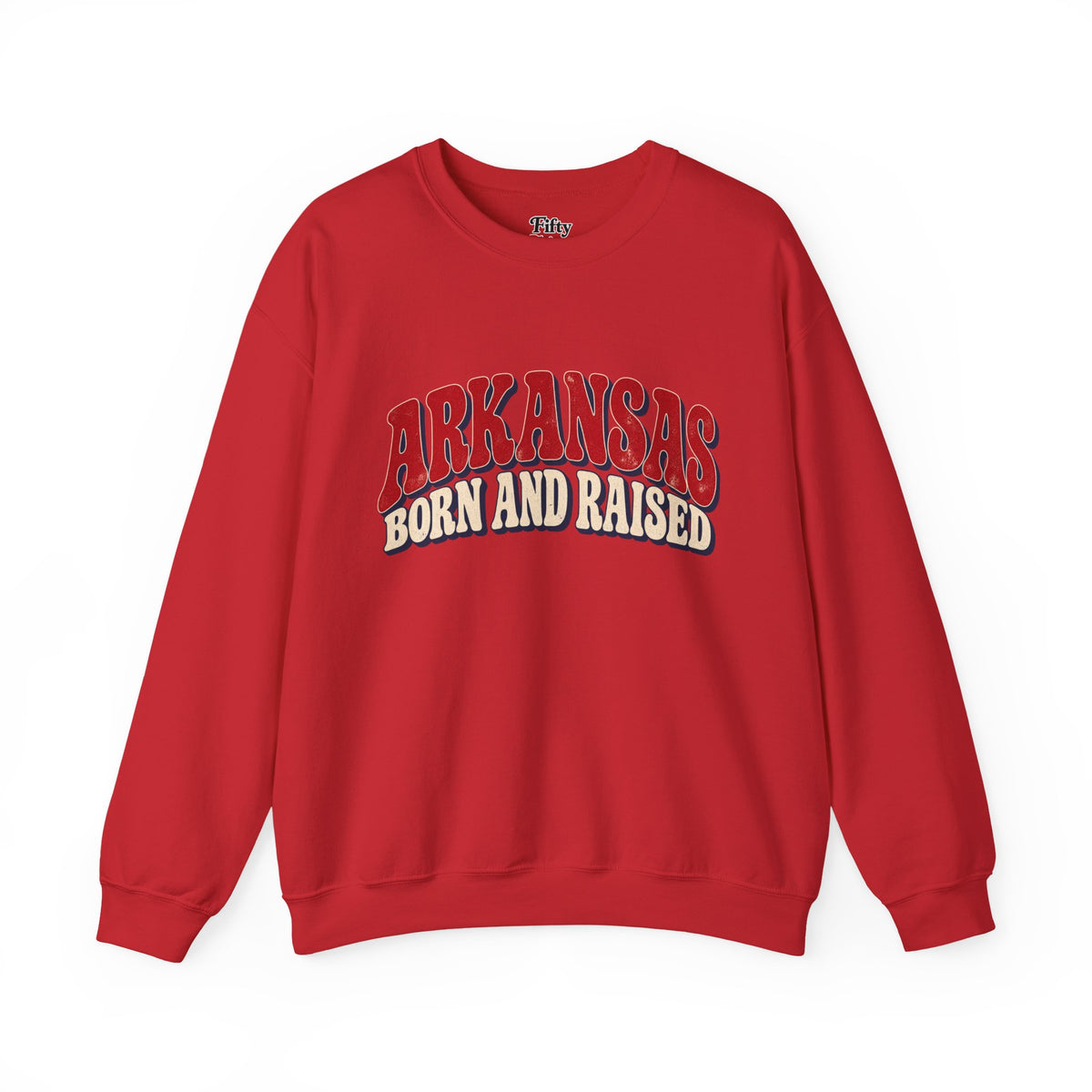 Arkansas Born and Raised Retro 1970s Americana Unisex Sweatshirt Graphic
