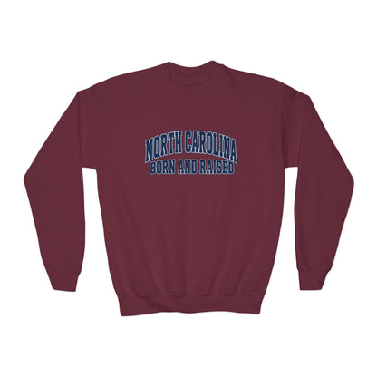 North Carolina Born and Raised Old-School Sportswear Unisex Youth Crewneck Sweatshirt Graphic