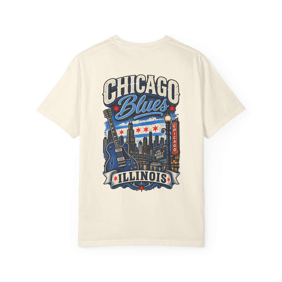 Chicago Illinois Blues Streetwear Unisex Comfort Color 1717 Streetwear Graphic Tee