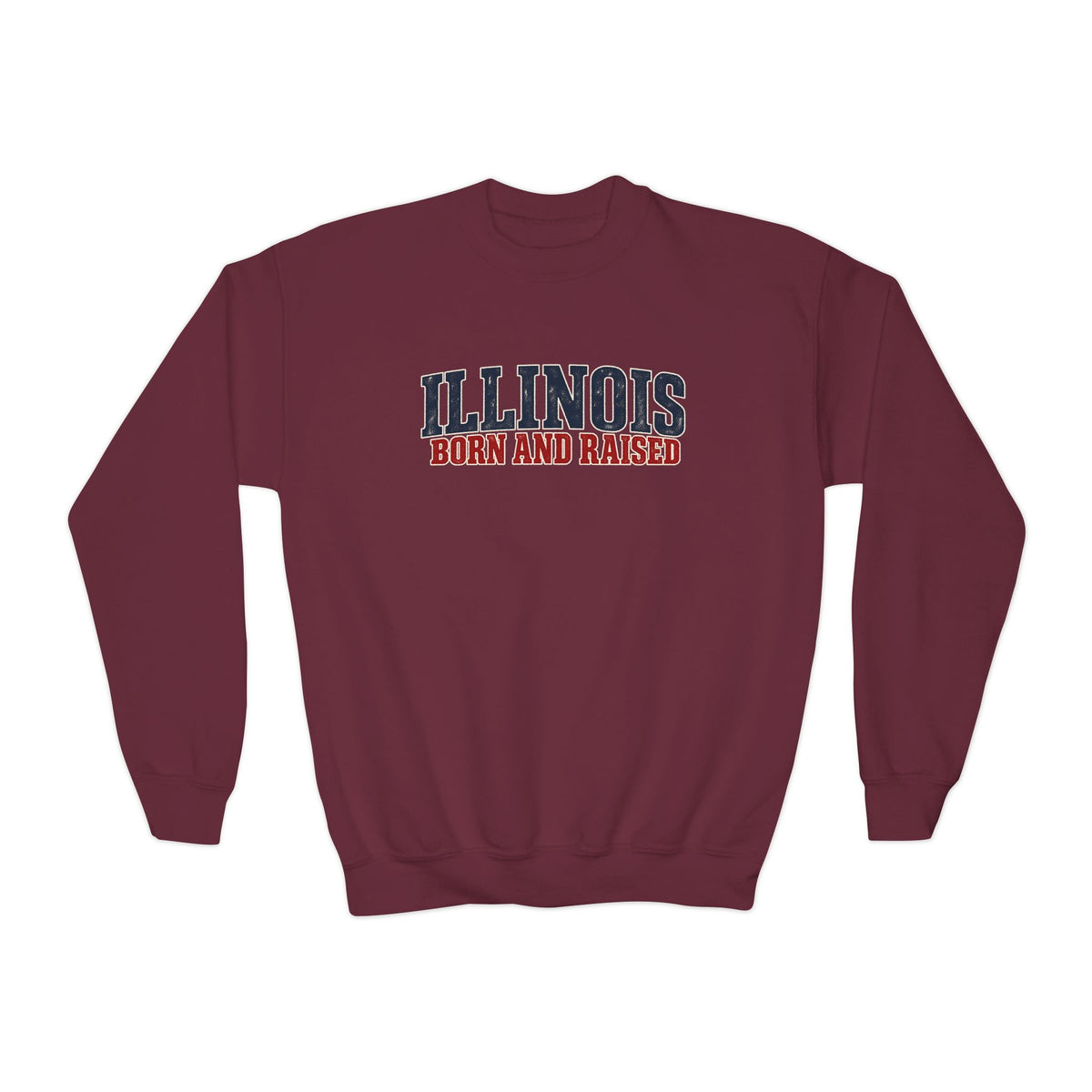 Illinois Born and Raised Midwest Americana Unisex Youth Crewneck Sweatshirt