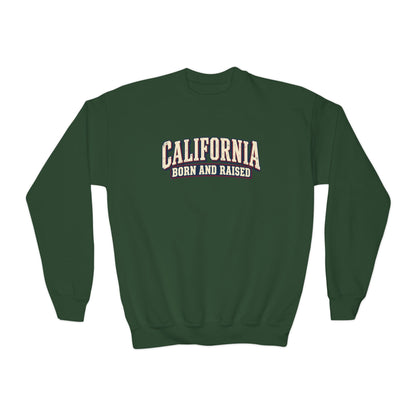 California Born and Raised Old-School Americana Unisex Youth Crewneck Sweatshirt Graphic