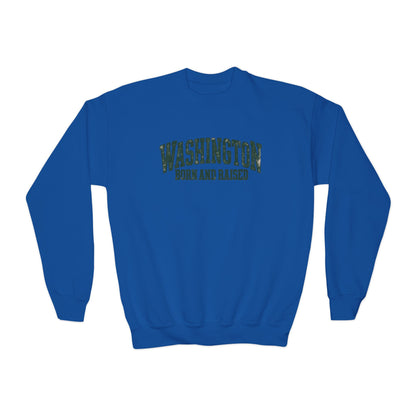Washington Born and Raised Vintage Workwear Unisex Youth Crewneck Sweatshirt Graphic