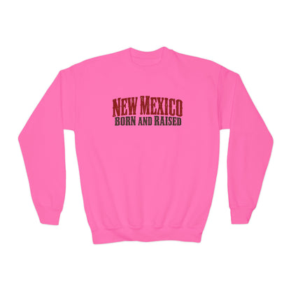 New Mexico Born and Raised Western Ranch Style Unisex Youth Crewneck Sweatshirt Graphic