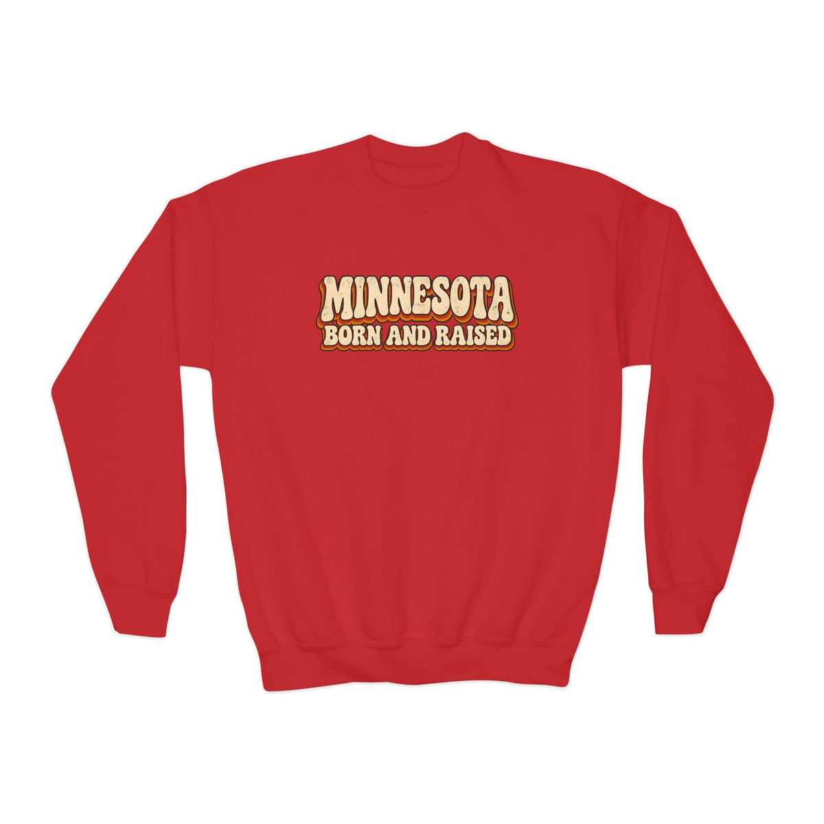 Minnesota Born and Raised Retro 1970s Unisex Youth Crewneck Sweatshirt Graphic
