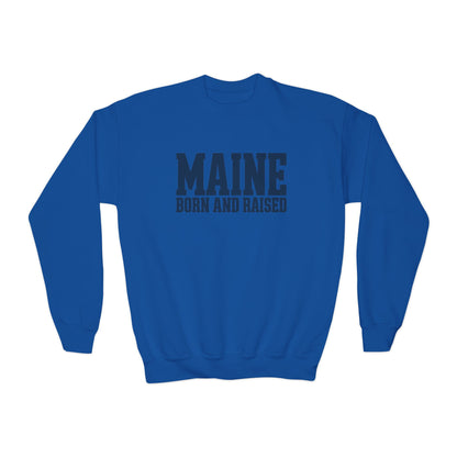 Maine Born and Raised Premium Heritage Streetwear Unisex Youth Crewneck Sweatshirt