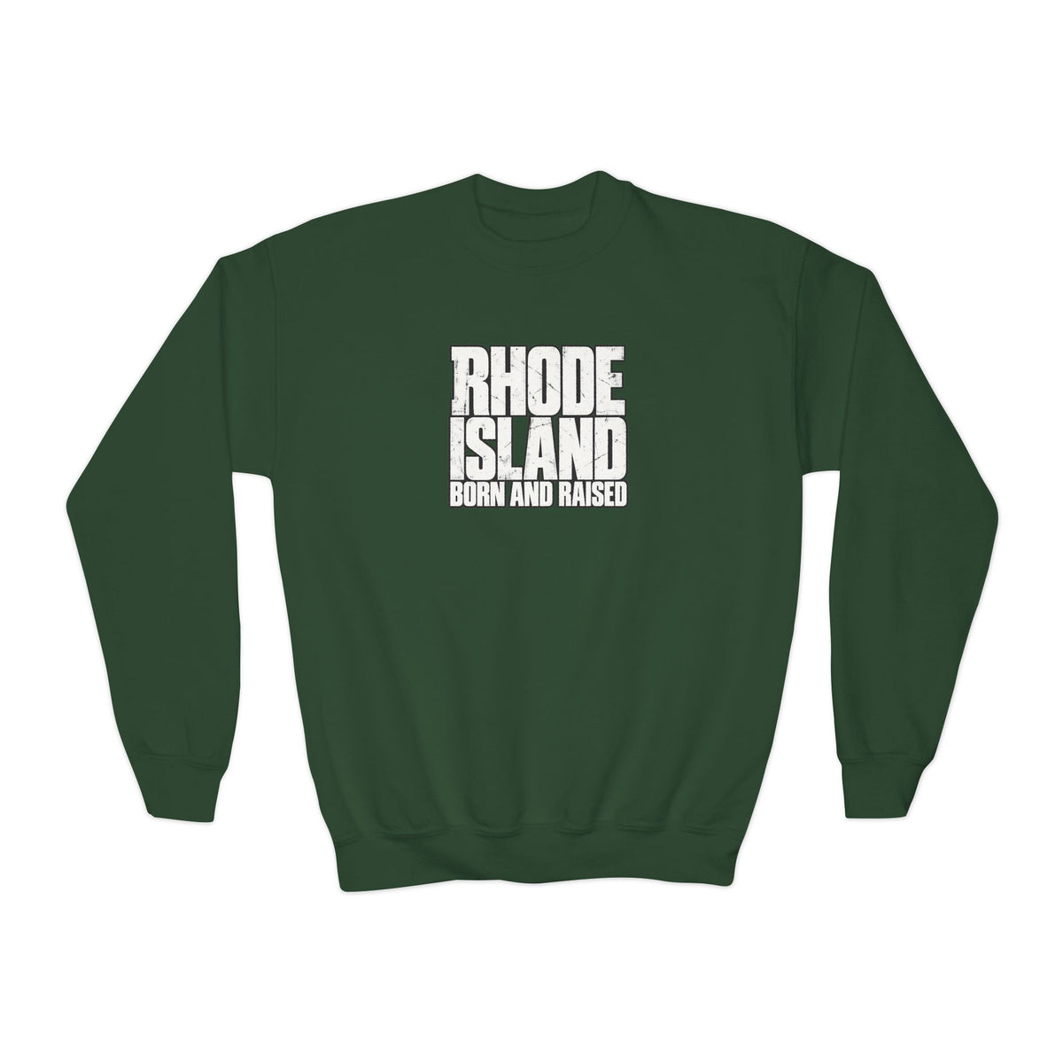 Rhode Island Born and Raised Northeast Streetwear Unisex Youth Crewneck Sweatshirt Graphic