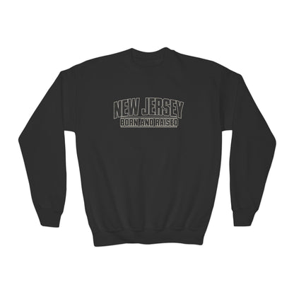 New Jersey Born and Raised Modern Streetwear Unisex Youth Crewneck Sweatshirt Graphic