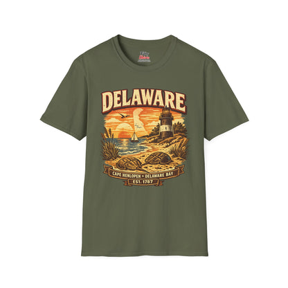 Vintage Delaware Heritage Unisex Softstyle T Shirt State Pride Graphic Tee Collections FS03
