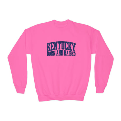 Kentucky Born and Raised Bold Athletic Unisex Youth Crewneck Sweatshirt Graphic