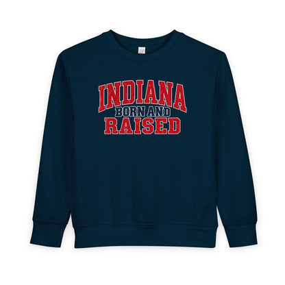 Indiana Born and Raised Vintage Collegiate Unisex Toddler Sweatshirt