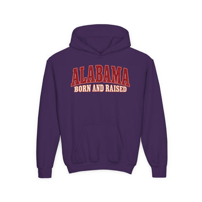 Alabama Born and Raised Classic Southern Heritage Unisex Youth Heavy Blend Hooded Sweatshirt Graphic
