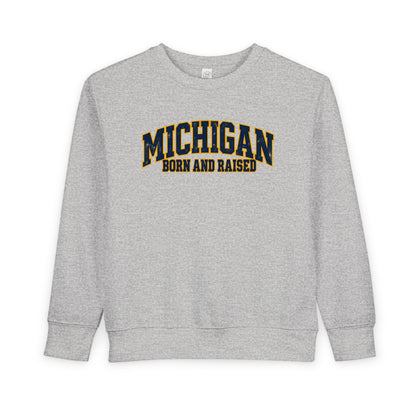 Michigan Born and Raised Bold Retro Unisex Toddler Sweatshirt