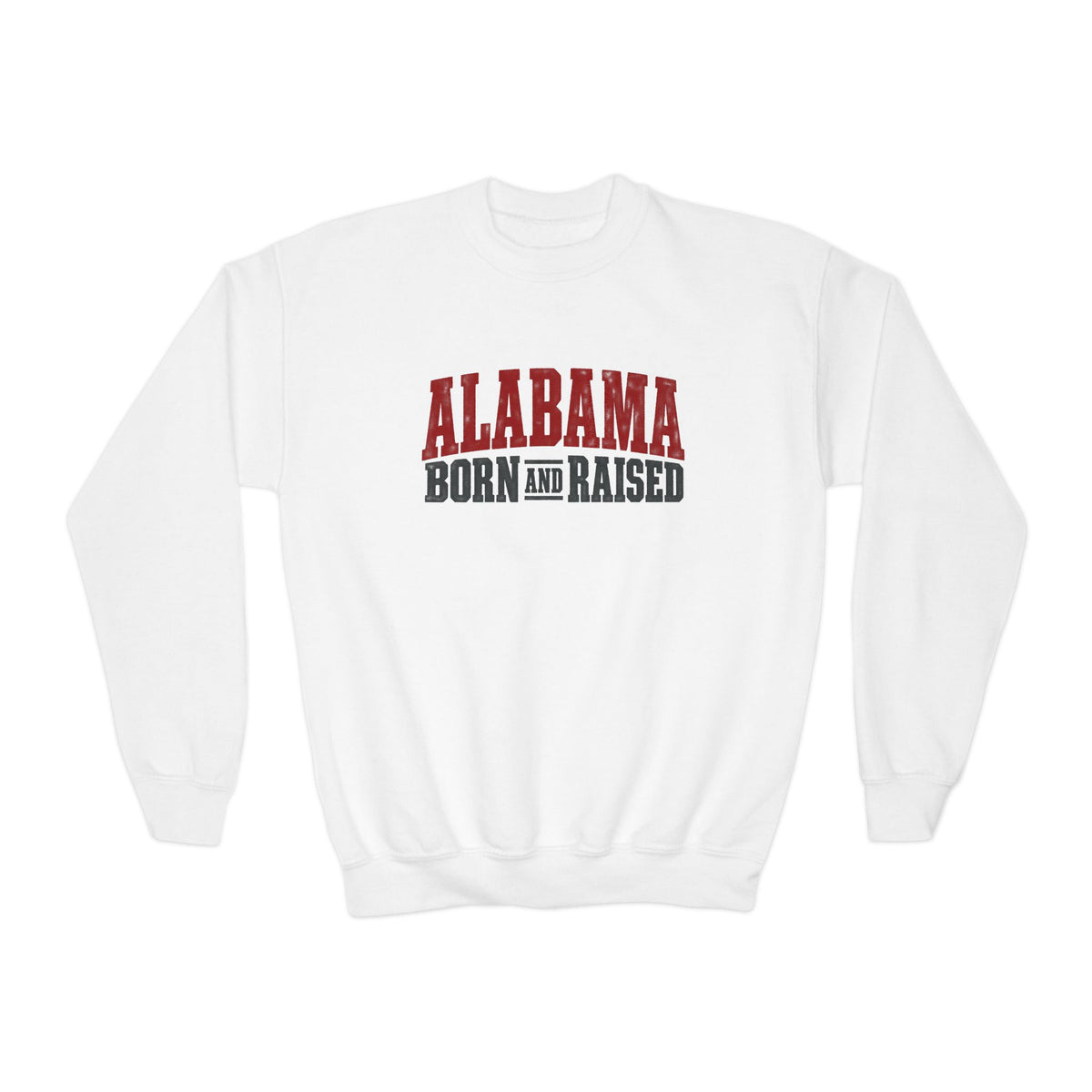 Alabama Born and Raised Rugged Workwear Unisex Youth Crewneck Sweatshirt Graphic