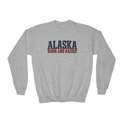 Alaska Born and Raised Bold Northern Workwear Unisex Youth Crewneck Sweatshirt Graphic
