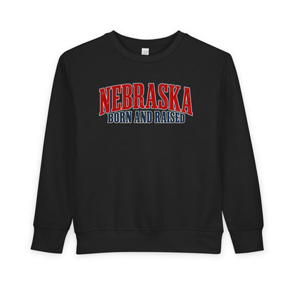 Nebraska Born and Raised Premium Heritage Label Unisex Toddler Sweatshirt Graphic