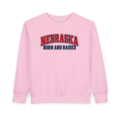 Nebraska Born and Raised Premium Collegiate Unisex Toddler Sweatshirt Graphic